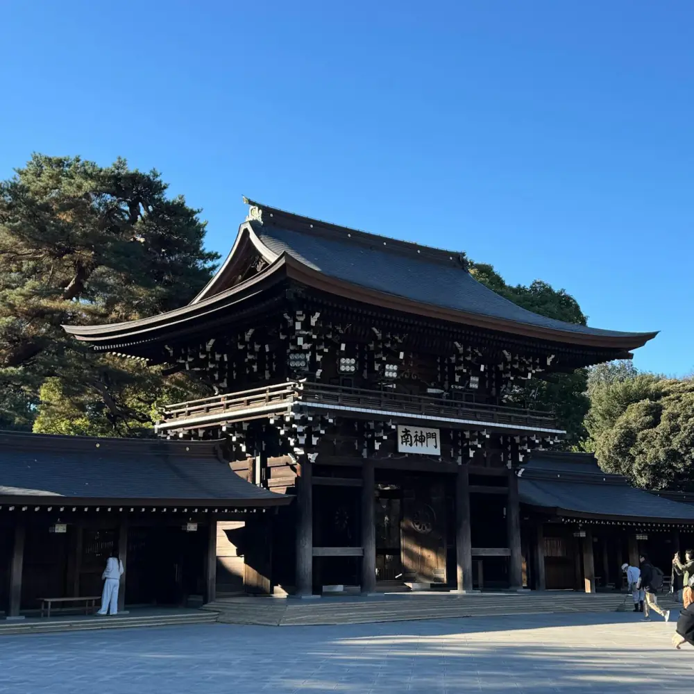 Wooden shrine gate in Tokyo